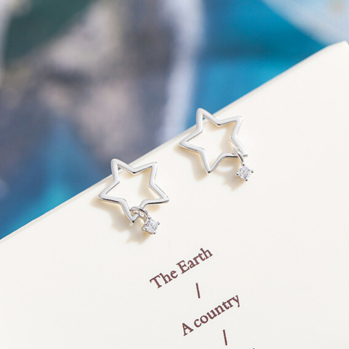 Khuyên tai  bạc đẹp - Bông tai Bạc Nữ  925 hình ngôi sao thiên sứ