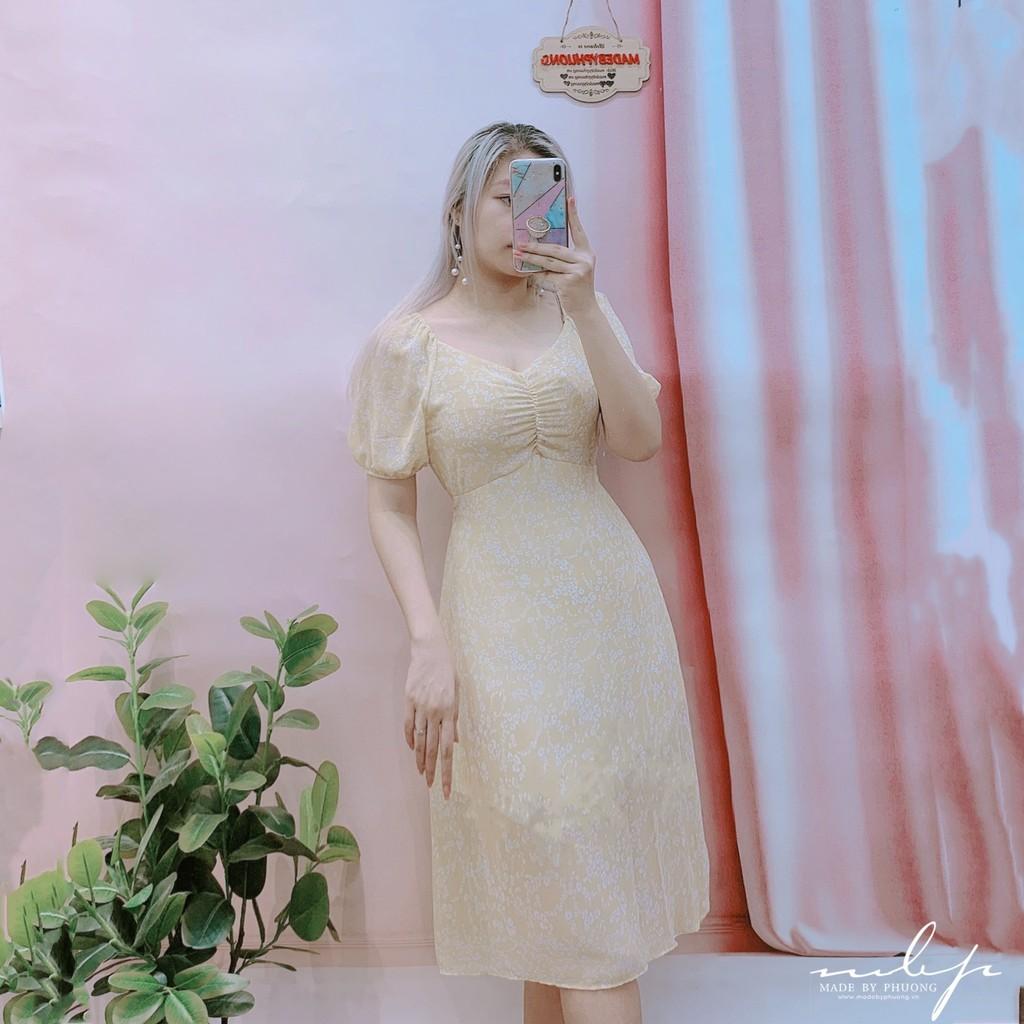 Đầm hoa vai chun dún ngực