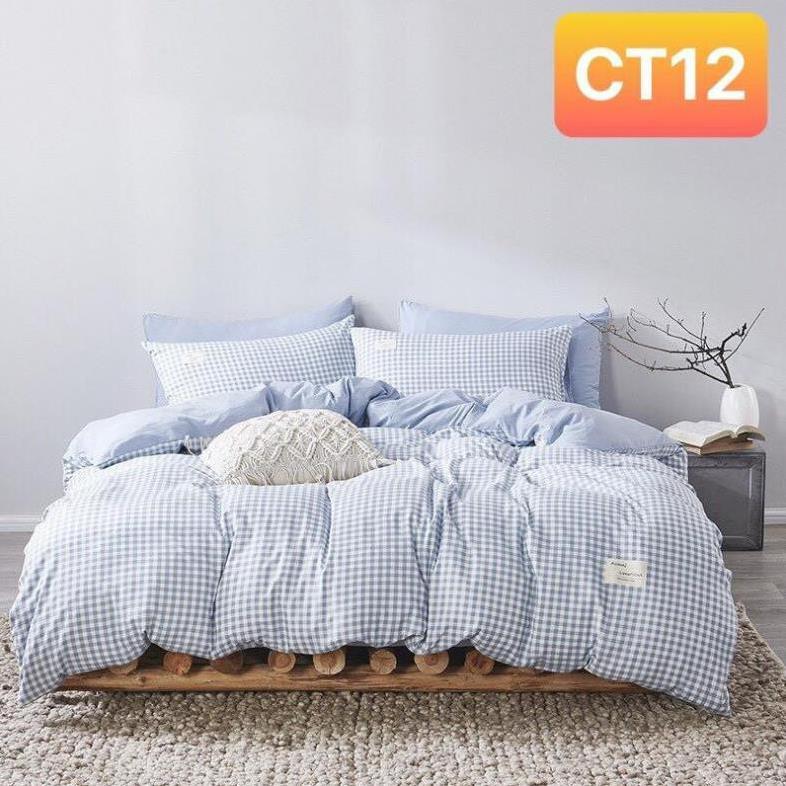 Bộ chăn ga gối Cotton TC sọc caro 4 món đủ kích thước 1m2 đến 2m*2m2