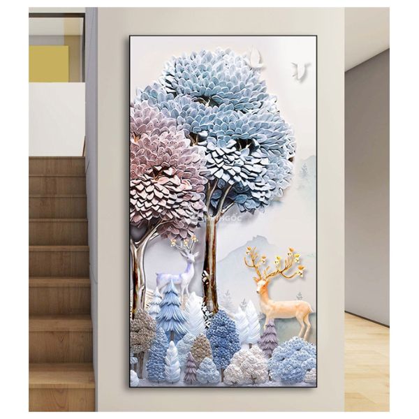 Khung tranh treo tường ép gỗ kim sa - bo viền composite dưới tán cây TNT397( 50x80cm)