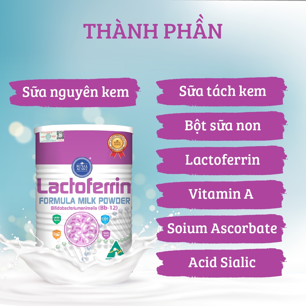 Combo 2 Hộp Sữa Bột Hoàng Gia Úc Lactoferrin Formula Milk BB-12 Tăng Cường Hệ Miễn Dịch ROYAL AUSNZ 100g