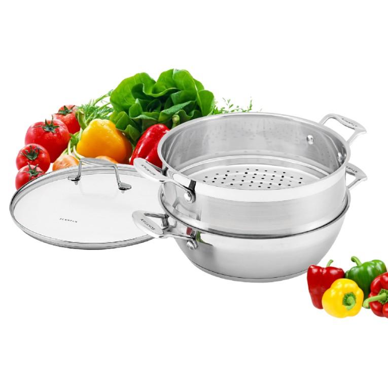 Chảo inox đáy từ kèm xửng hấp cao cấp Scanpan Impact 28cm, thiết kế 3 lớp, an toàn sức khỏe, hàng chính hãng 71122810