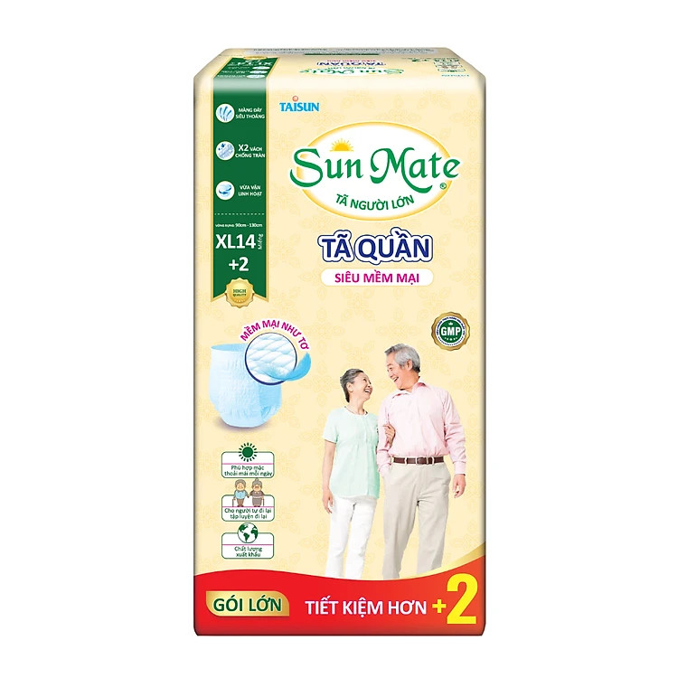 Combo 4 Tã quần SunMate siêu mềm mại G1 mới size XL-14+2 miếng