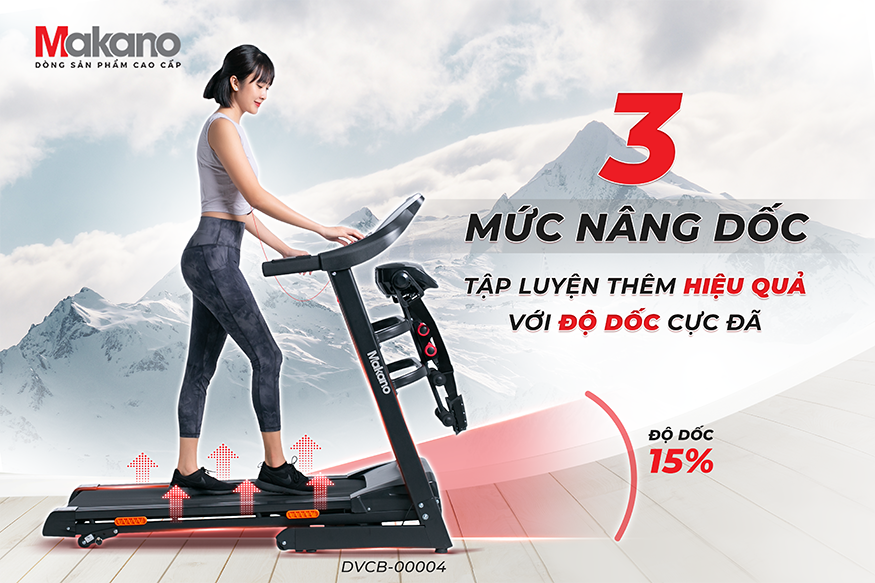 Máy Chạy Bộ Tại Nhà Makano DVCB-00004 Gấp Gọn, Máy Chạy Bộ Theo Dõi Sức Khỏe Khung Chắc Chắn