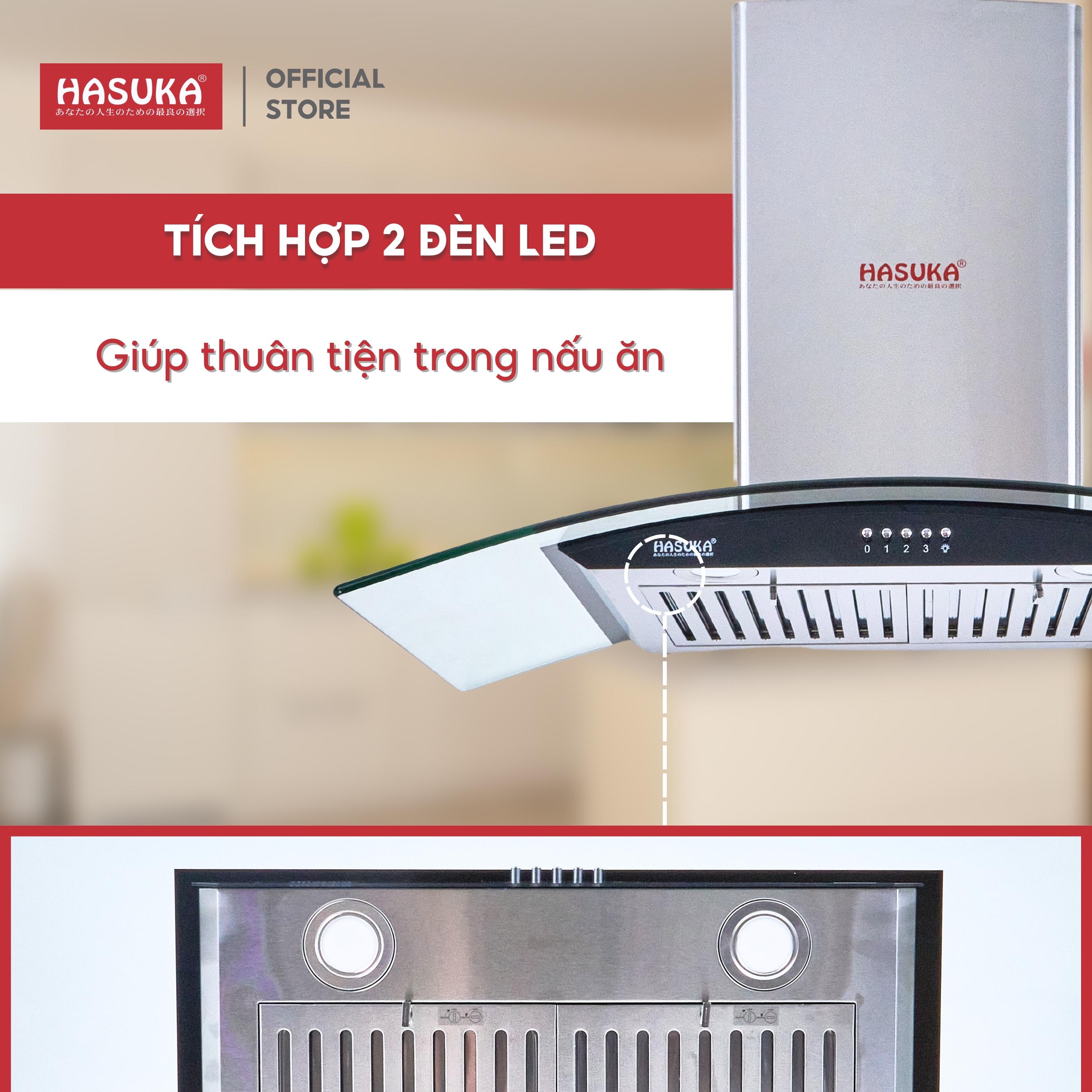 Máy hút mùi cong lưới inox HASUKA HSK-779IN, hút và khử mùi với công suất hút 950m³/h, nút bấm điều khiển cơ (BH 24 tháng) - hàng chính hãng