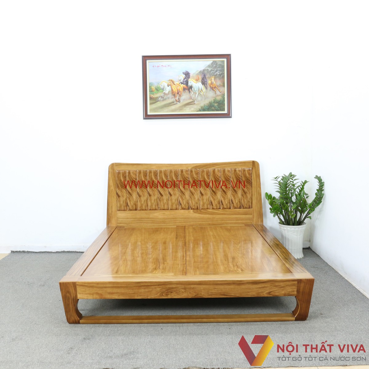 Giường Ngủ Chân Quỳ Kiểu Nhật Gỗ Hương Xám Hiện Đại Sang Trọng Giá Tốt