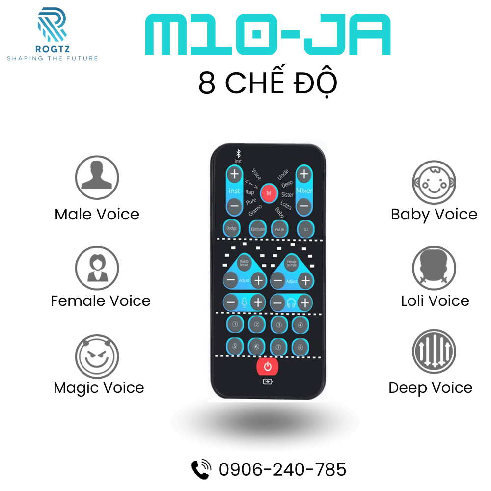 Hàng Chính Hãng - Máy Đổi Giọng Nói Mini M10-JA 8 Chế Độ Âm Thanh - Nhỏ Gọn, Dễ Sử Dụng, Tương Thích Nhiều Thiết Bị Điện Thoại Máy Tính Bảng PC Máy Chơi Game PS XBox, 3.5mm, Pin 500mAh  - ROGTZ