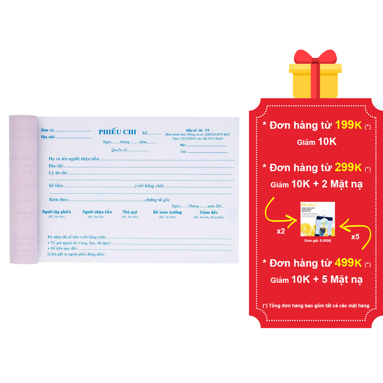 10 cuốn phiếu chi 1 liên , 2 liên , 3 liên 13x19