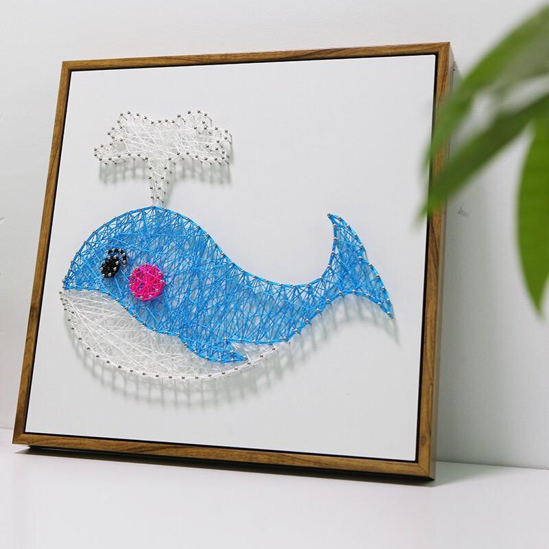 Tranh Chỉ Đinh - Tranh Dây - Cá voi xanh 30 x 30cm