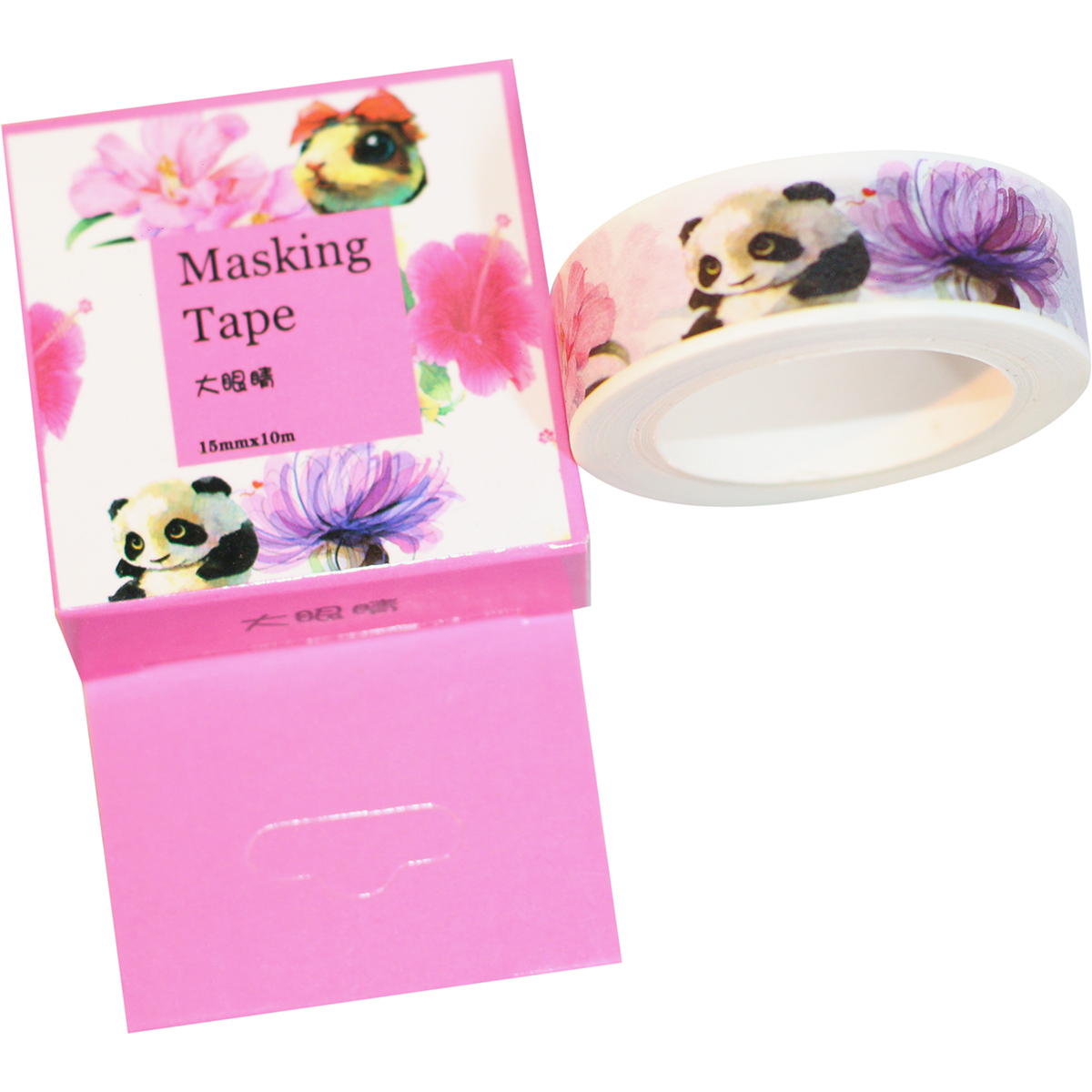 Băng Keo Giấy Trang Trí Masking Tape - Gấu Trúc Và Hoa