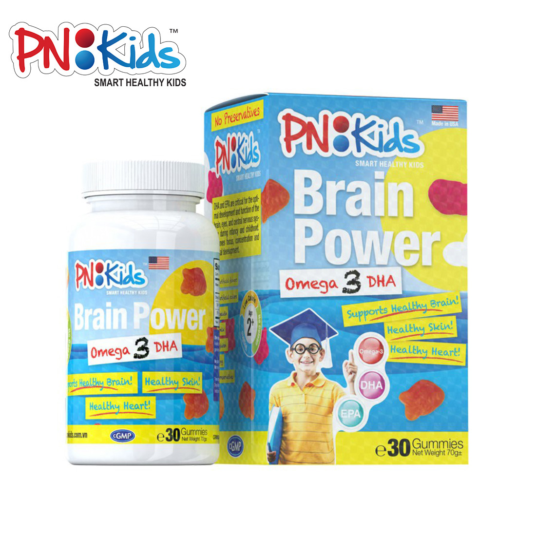 Kẹo Dẻo Bổ Sung Omega 3-DHA BRAIN POWER PNKIDS Hỗ Trợ Sức Khỏe Tim Mạch Tăng Cường Hệ Miễn Dịch Và Phát Triển Trí Não Trẻ