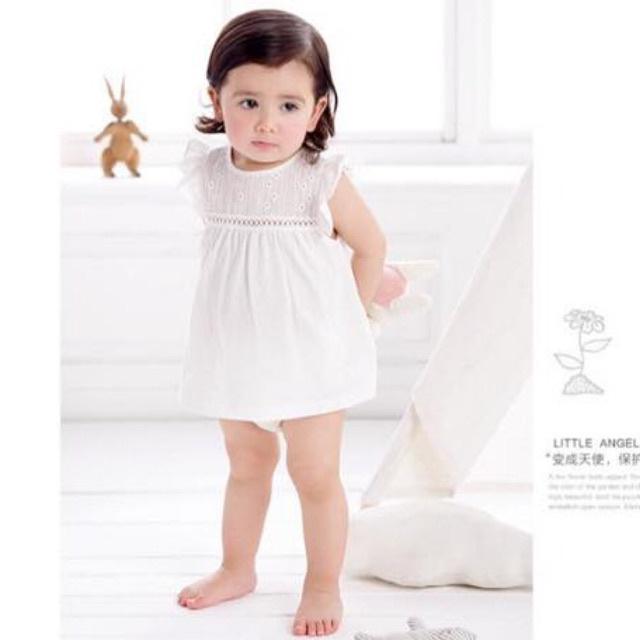 Váy trắng bé gái hè 100% organic cotton hữu cơ tự nhiên cho bé gái 0-6y