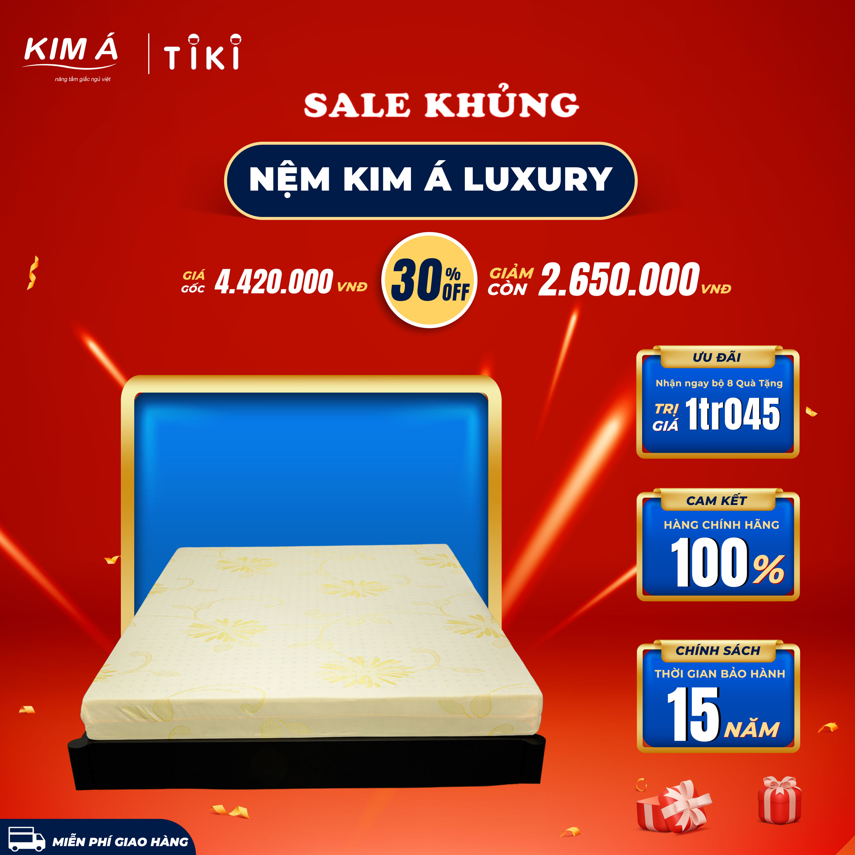 Nệm Cao Su Kim Á Luxury Cao Cấp, Bền Bỉ, Thoáng Mát, Êm Ái, Bởi Hành Bởi Kim Á