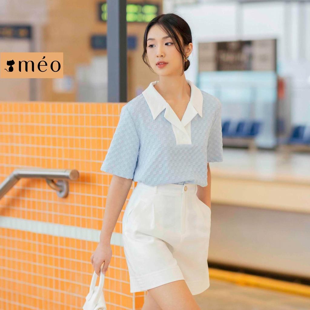 Áo kiểu nữ Méo shop phong cách công sở cổ bẻ tay ngắn Kobi