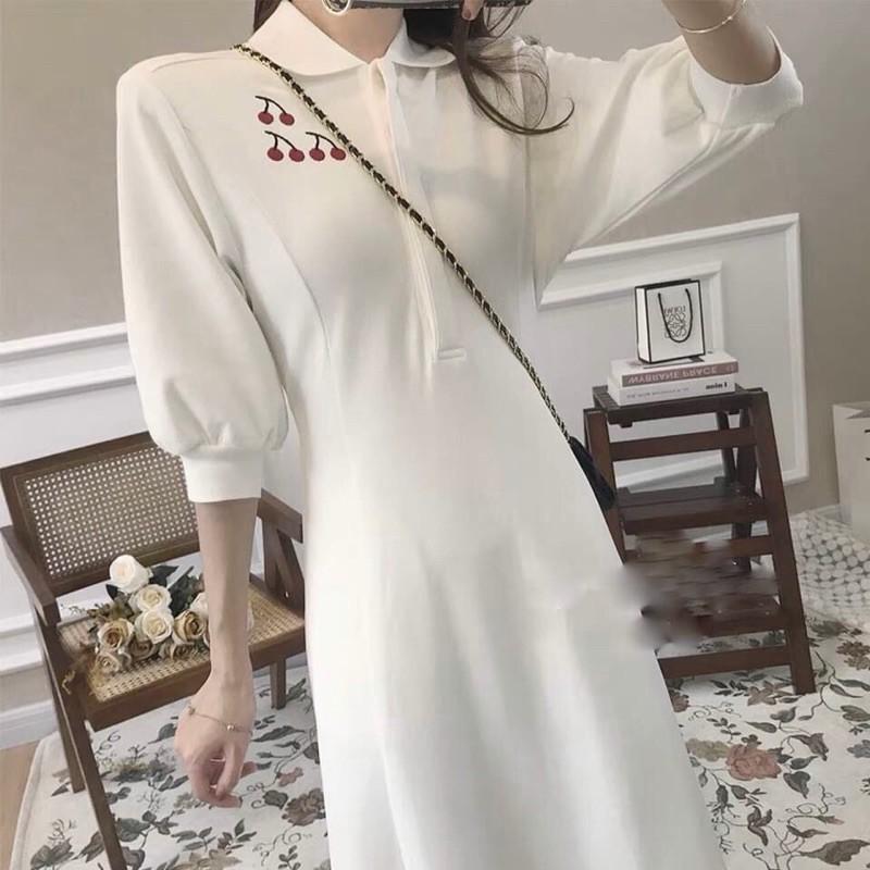 VÁY MAXI CHERRY TAY BỒNG- ĐẦM THUN COTTON TRẮNG LUNG LINH CAO CẤP - ĐẦM THUN TAY LỠ, DÁNG SUÔNG- tHỜI TRAG HÈ - NU STORE