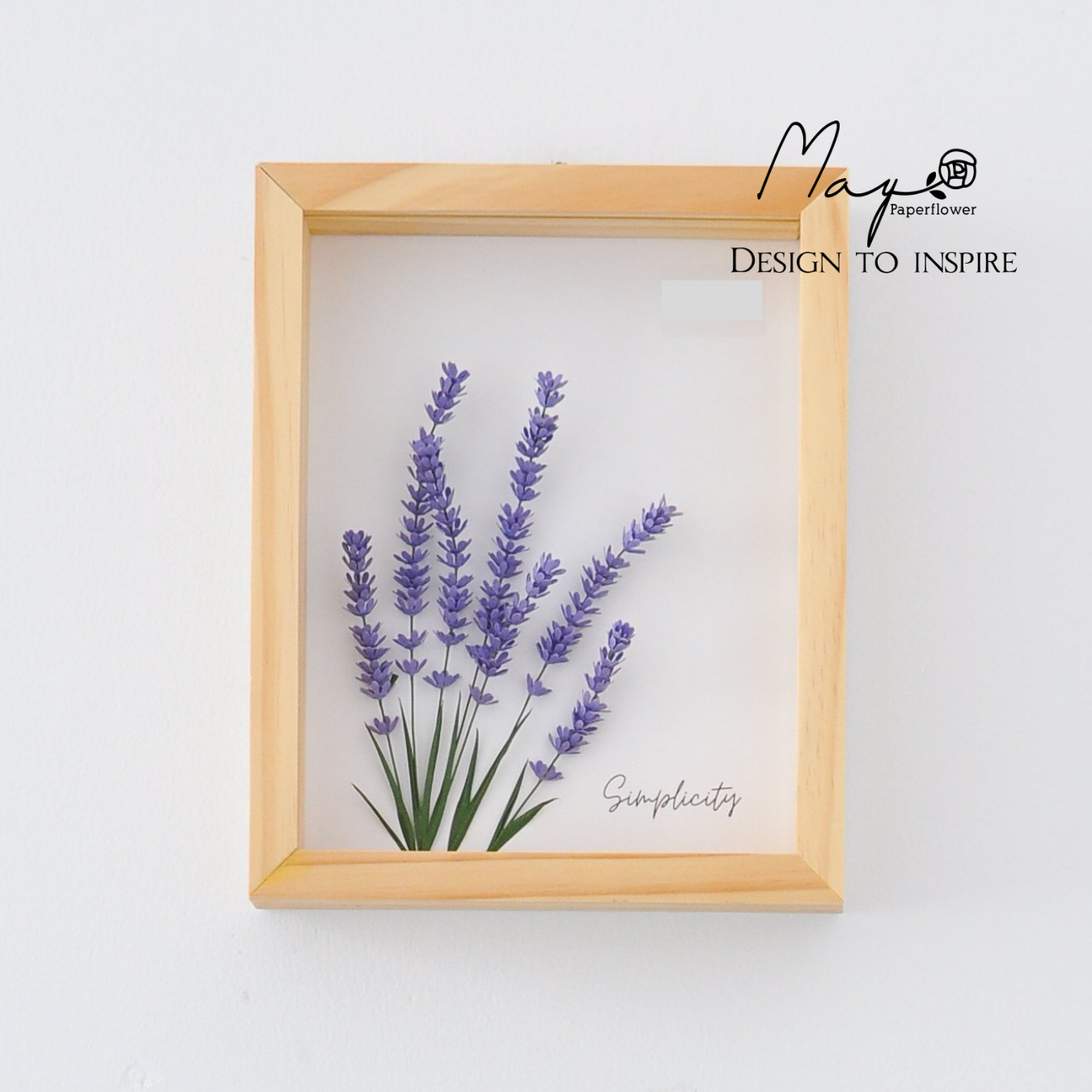 Tranh Hoa Giấy Handmade Trang Trí - Hoa Lavender MAYPAPERFLOWER Khung Tranh Gỗ Size 20x25cm