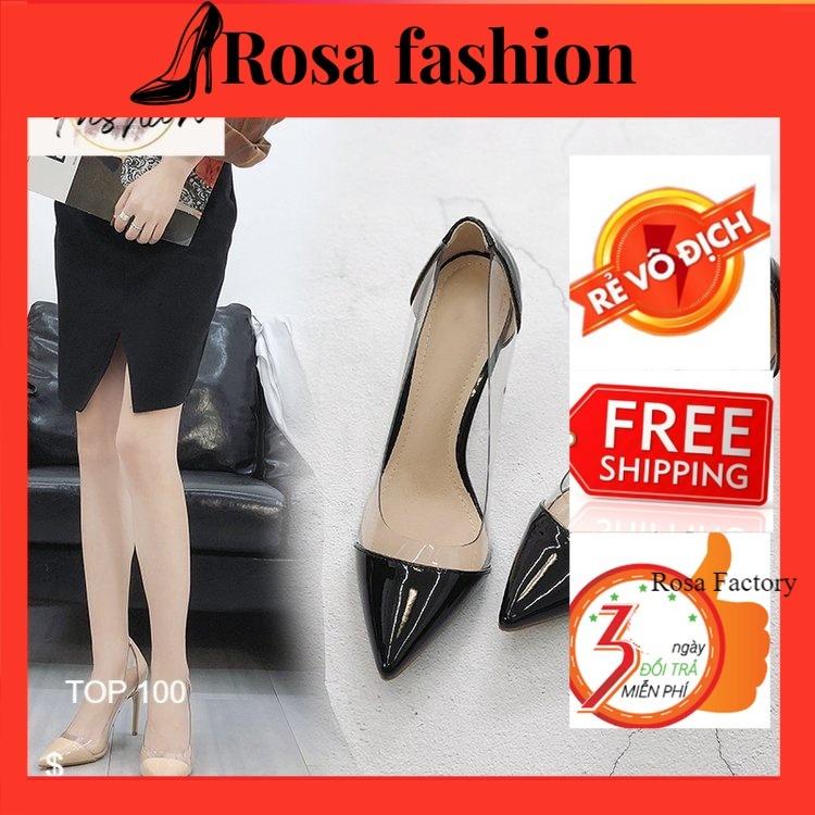 Giày cao gót bít mũi nối mica gót nhọn 9p văn phòng basic sang trong, rosa fashion