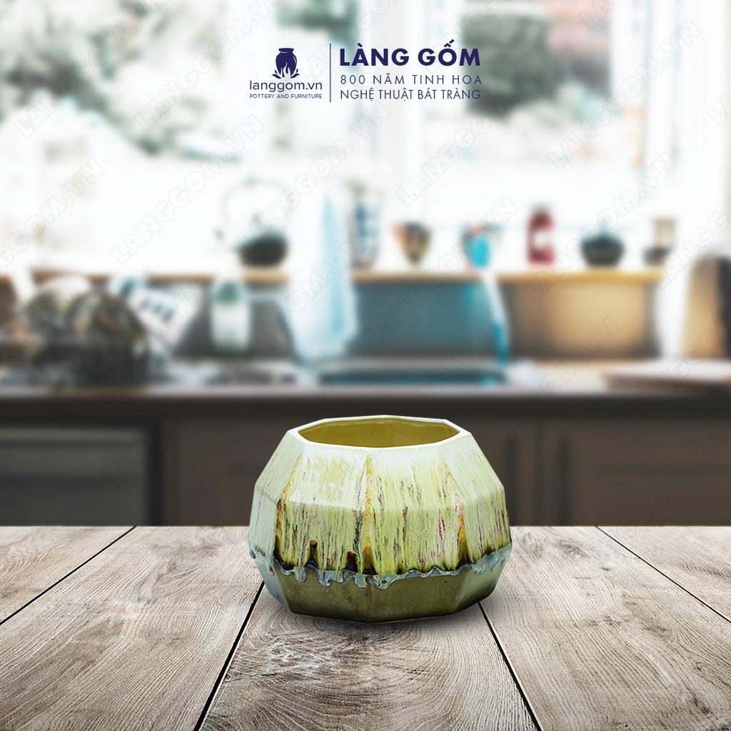 Bình hoa, lọ hoa Gốm sứ Bát Tràng cao cấp Men chảy bát giác mập dùng làm quà tặng, trang trí - Làng Gốm Bát Tràng