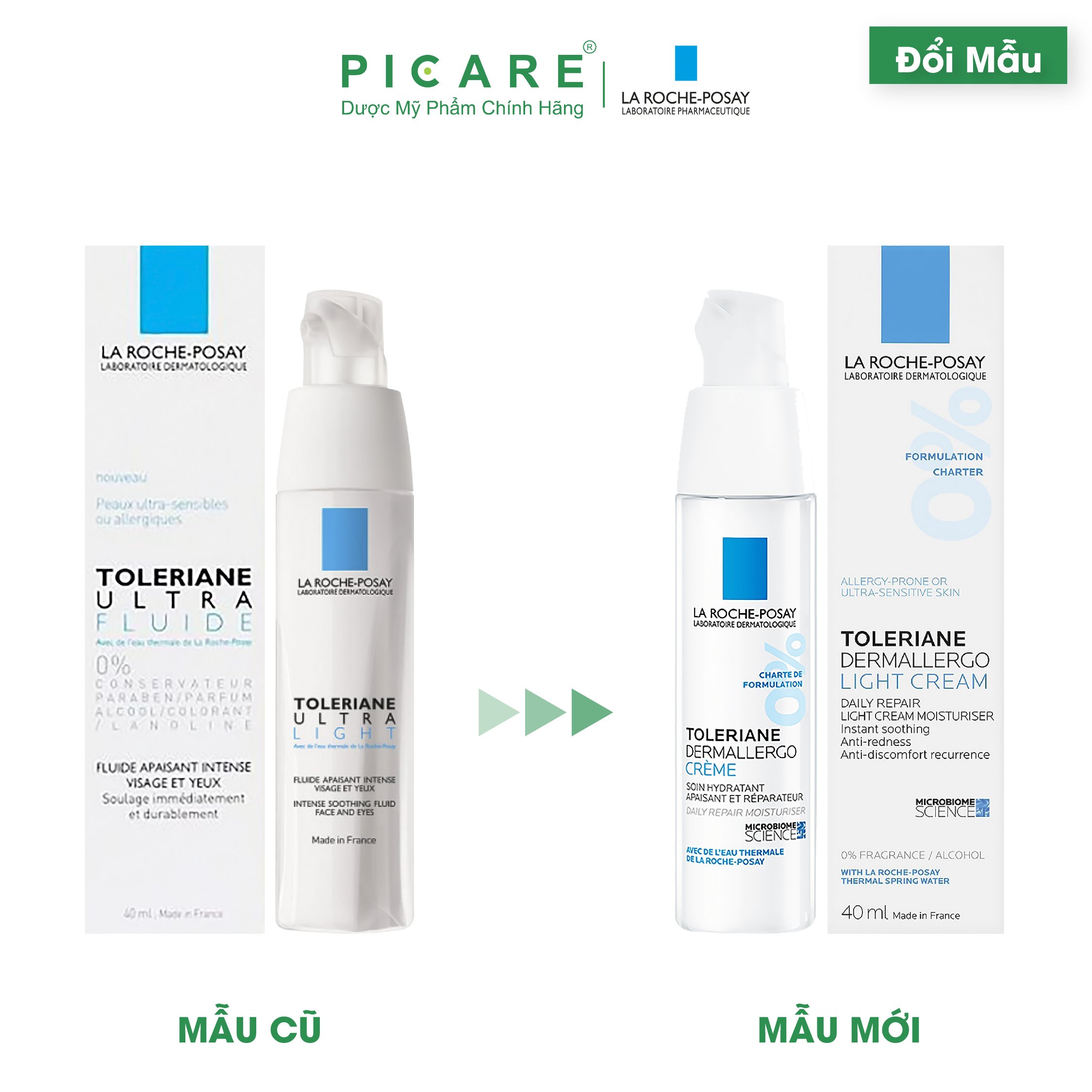 Kem dưỡng làm dịu tức thì &amp; bảo vệ cho da khô rất nhạy cảm &amp; kích ứng La Roche-Posay Toleriane Ultra Light (40ml)