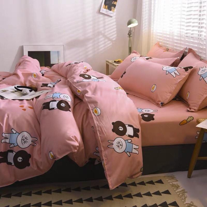 Set ga gối chăn cottong poly 4 món hàng nhập khẩu họa tiết thú cưng
