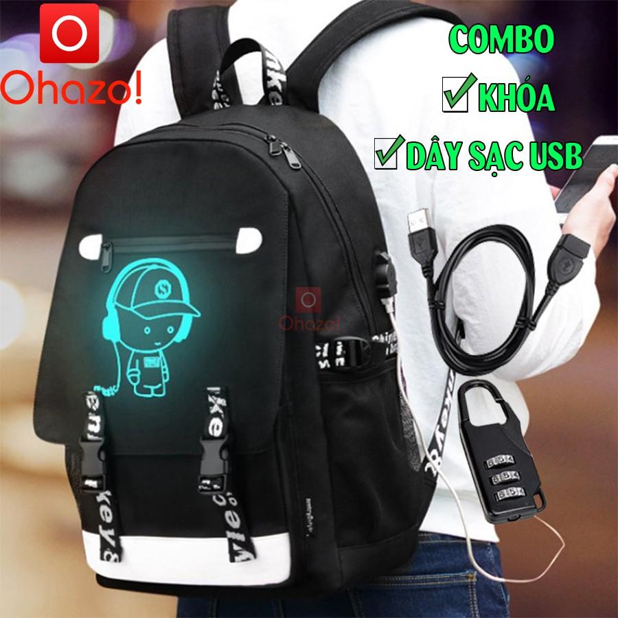 Combo balo phát sáng trong đêm Ohazo! đẳng cấp + Dây cáp sạc USB xịn + Khóa số thông minh Mẫu siêu HOT năm nay