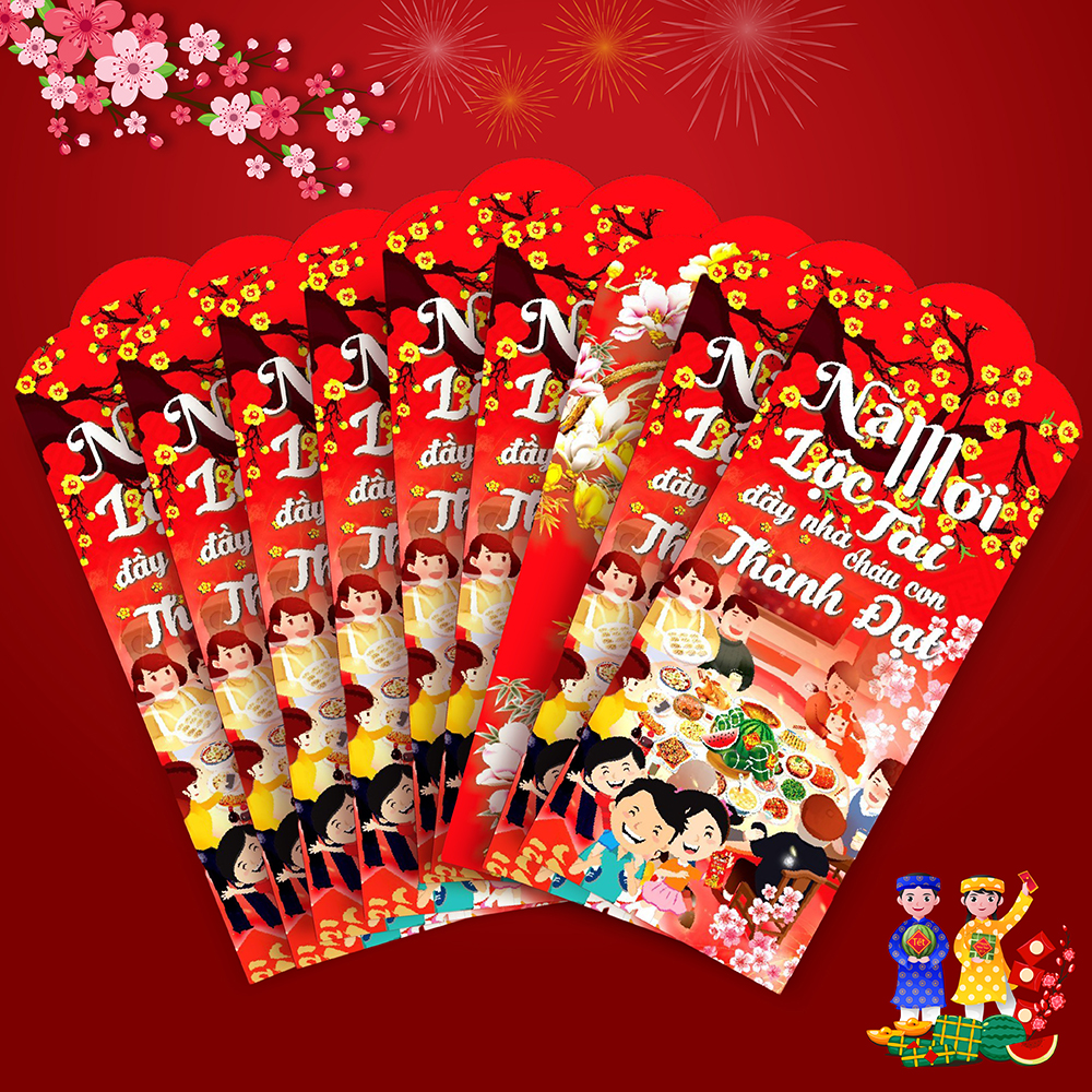 Combo 10 Bao Lì Xì Tết Quý Mão 2023 Cao Cấp - Chúc Năm Mới Trọn Vẹn Yêu Thương, Phát Tài Phát Lộc / Combo Đoàn Viên Lgn