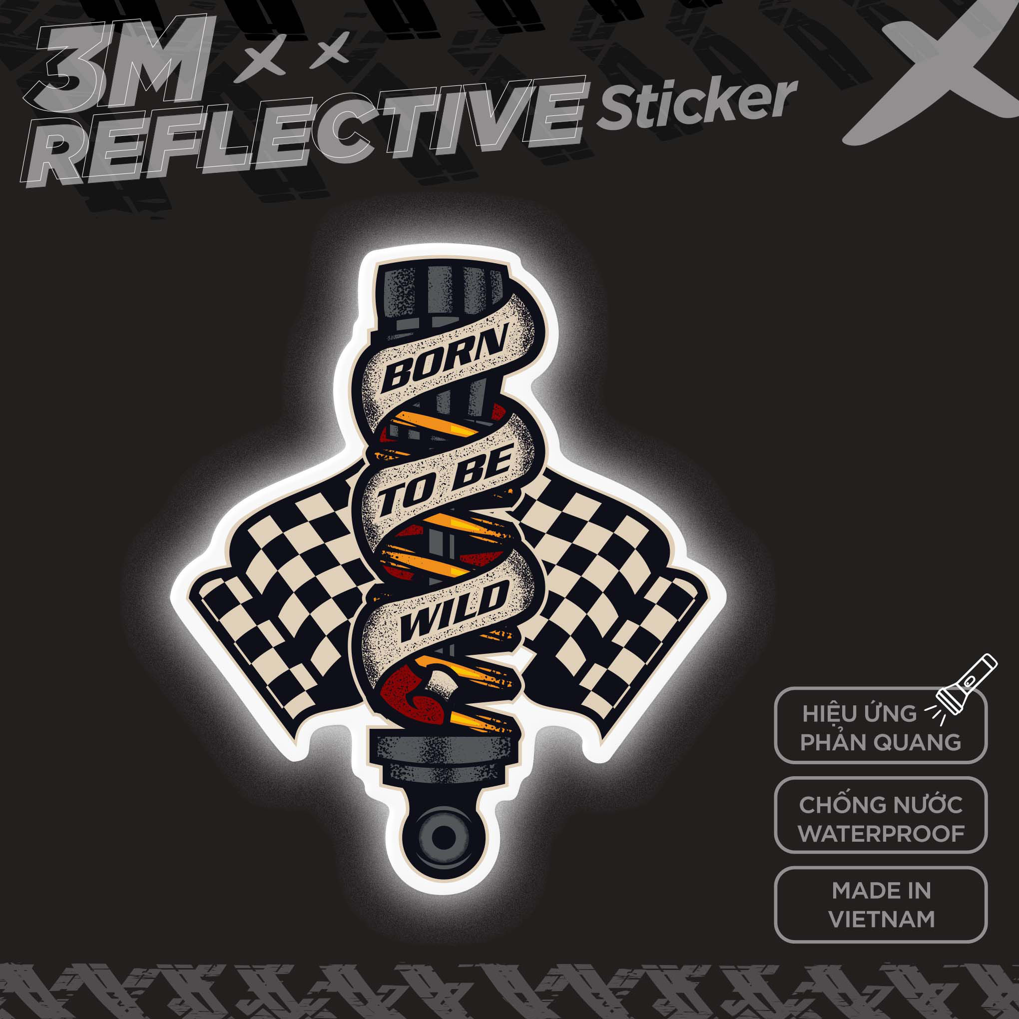 BORN TO BE WILD SPARK PLUG 3M - Reflective Sticker Die cut Hình dán phản quang STICKER FACTORY