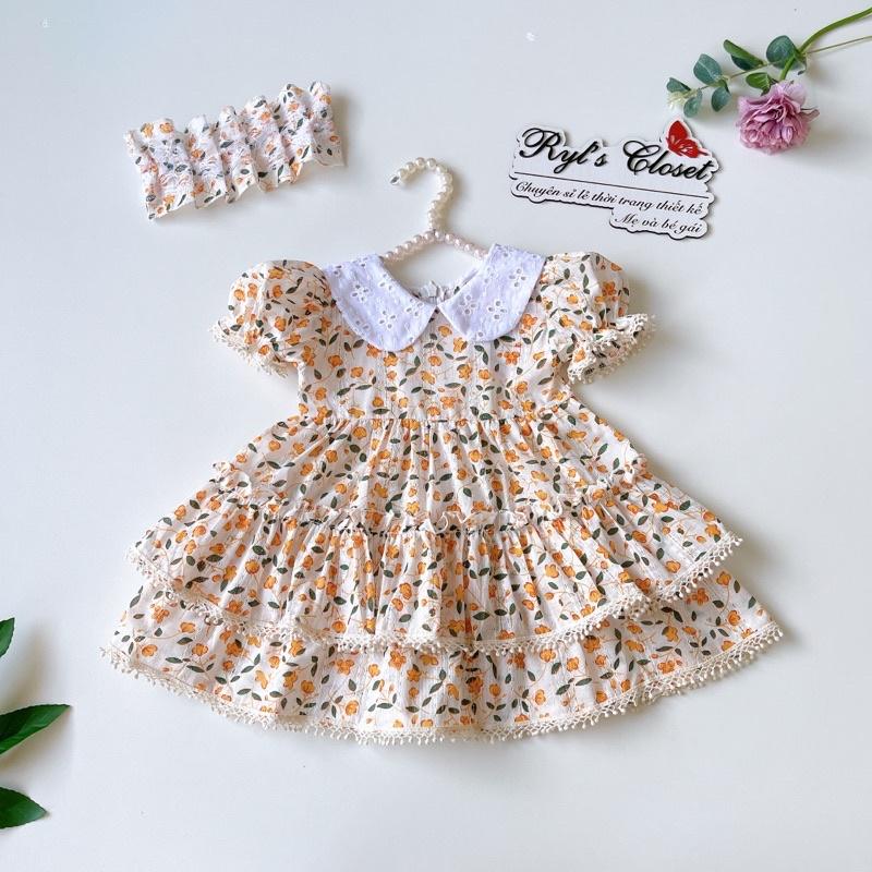 Váy Lolita Hoa Nhí Bèo Tầng Bé Gái 4 Đến 18kg, Đầm Bé Gái Chất Boi Nhật Thông Hơi