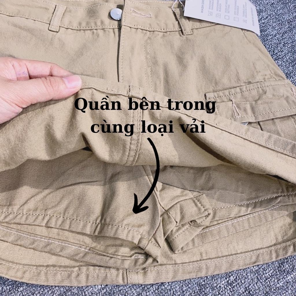Chân Váy KaKi Chữ A Túi Hộp Phong Cách Hàn Quốc Có Quần Trong Lên From Xinh