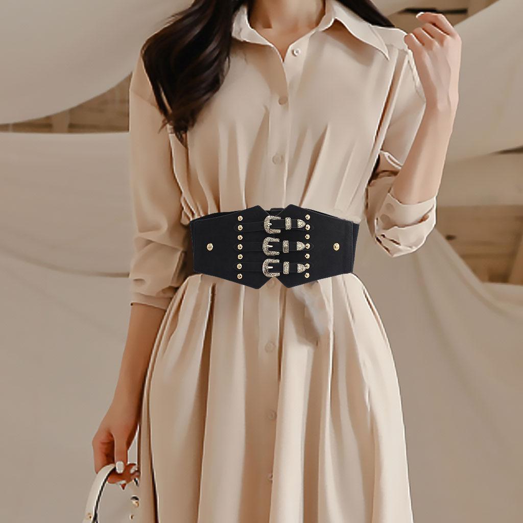 Women Waist Belt Casual Elastic Alloy Buckle PU Leather Fashion Durable Wide Belt for Dress Shirt Skirt Decoration Waistband