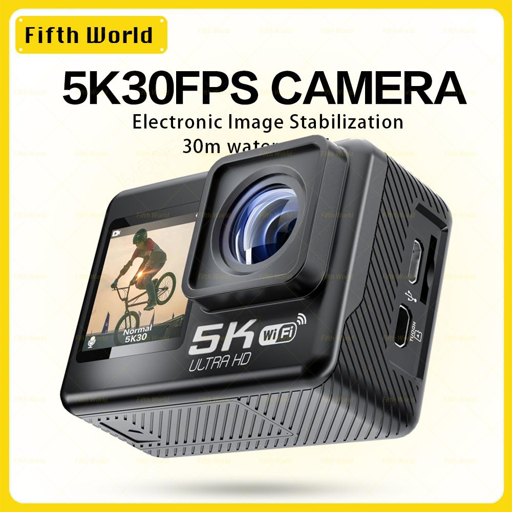 2023New 5K 4K60fps Máy ảnh hành động chống lắc WiFi Màn hình kép 170 ° Góc rộng 30m Máy ảnh thể thao chống thấm nước với cam điều khiển từ xa