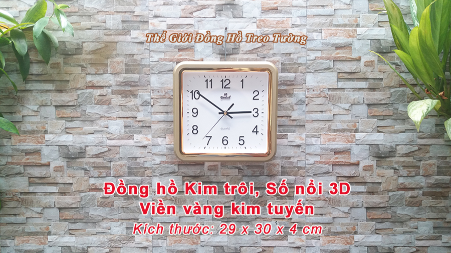 Đồng hồ Treo tường EASTAR KIM TRÔI – Viền VÀNG ÁNH KIM - Số In Nổi 3D - Tặng Pin Maxell