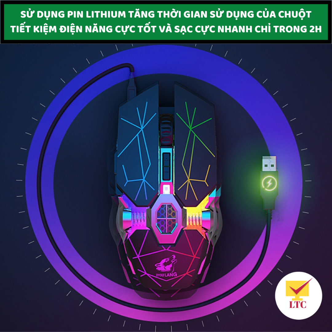 Chuột không dây gaming LTC X13 RPO 2022 có đèn led RGB cực đẹp,chuột gõ cực êm, sử dụng cho máy tính, pc, laptop