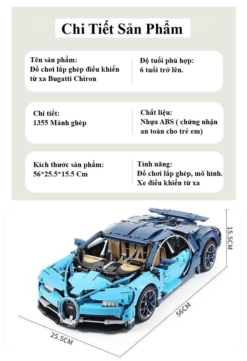 Đồ Chơi Lắp Ghép Technic Bugatti Với 1355 Chi Tiết, Đồ Chơi Mô Hình Siêu Xe Bugatti Tỷ Lệ 1:14 Điều Khiển RC, Đồ Chơi Điều Khiển Từ Xa Xe Ô Tô Bugatti Tay Cầm RC - Chính Hãng BABYBOSS.