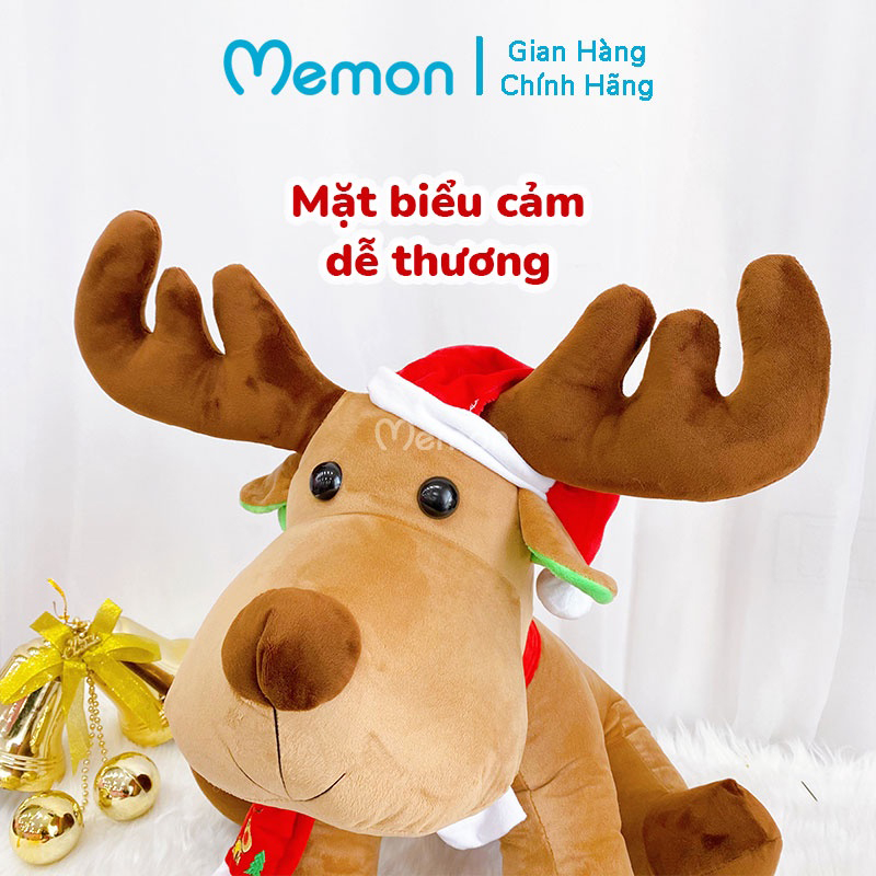 Gấu Bông Tuần Lộc Ngồi Đội Mũ Noel Cao Cấp Memon, Gấu Bông Giáng Sinh Dễ Thương