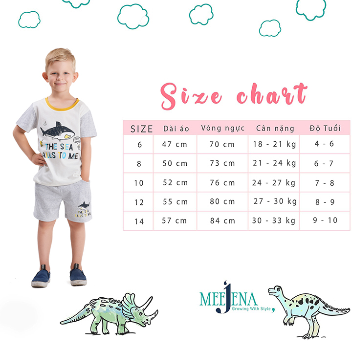 Quần Áo Bé Trai Thun In Shark 18-33 kg Vải 100% COTTON - MEEJENA - 411