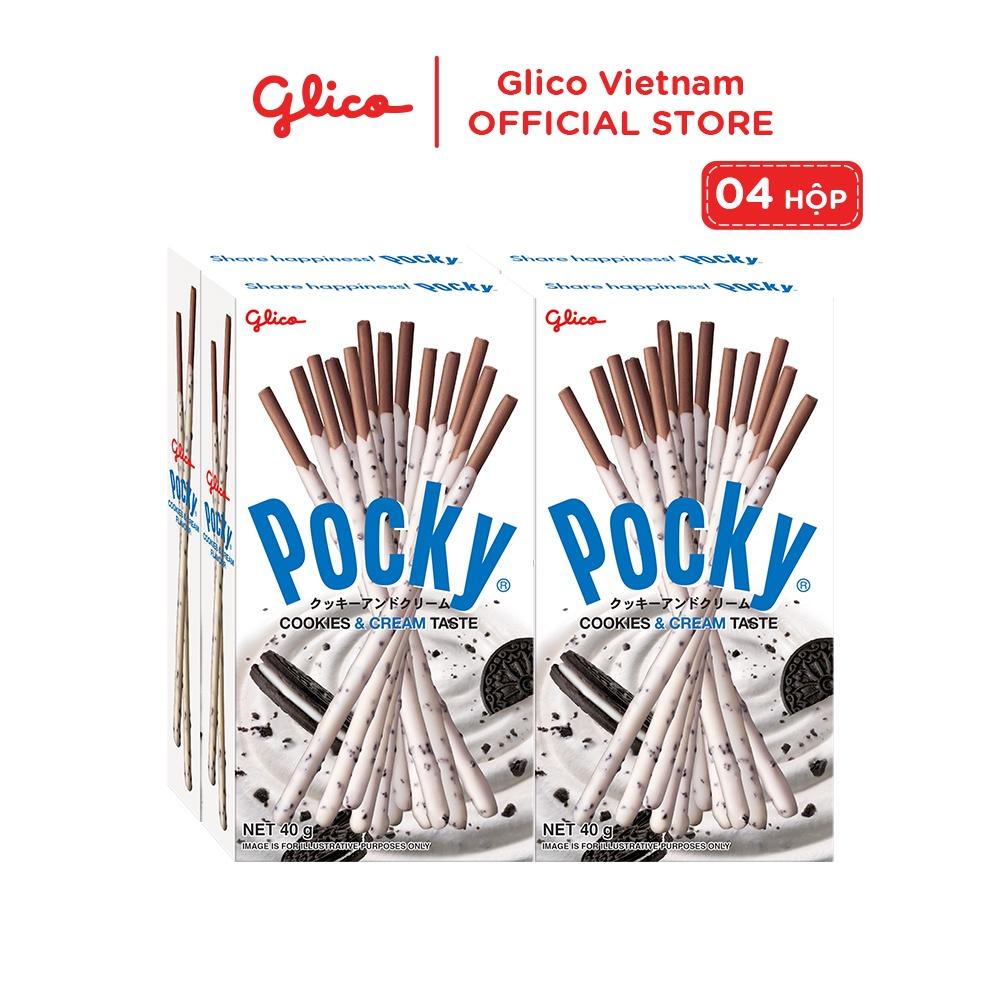 Bánh que GLICO Pocky Cookies &amp; Cream phủ kem cookie (Combo 4 hộp)