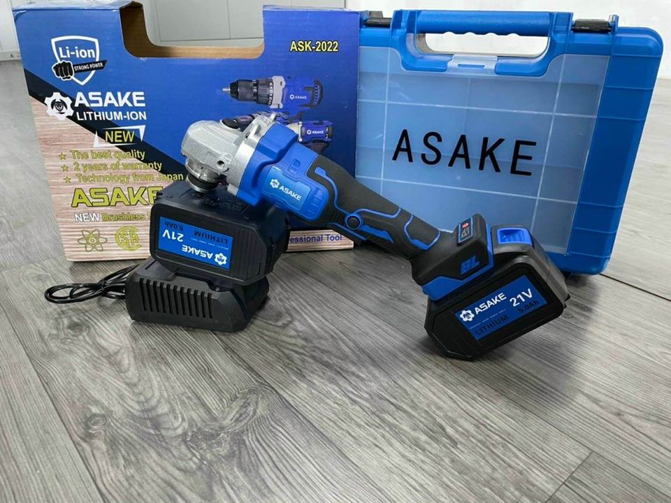 Máy Mài Pin ASAKE 21V Pin Khủng 15 Cell, Động Cơ Không Chổi Than, 100% Dây Đồng - Bảo Hành 12 Tháng