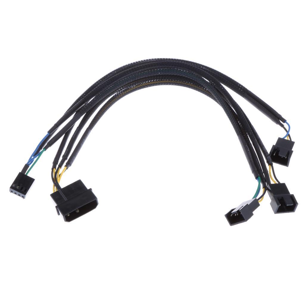 4 Pin Y Fan Power Cable PWM Fan Splitter Lead 1 to 4 Adapter Black Sleeved