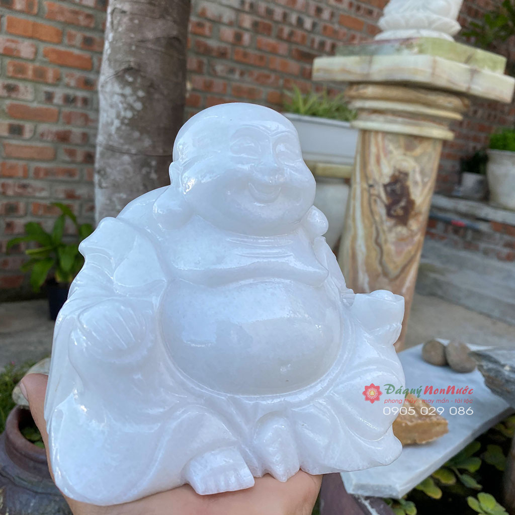 Tượng Phật Di lặc đá trắng 15cm - đá Non Nước