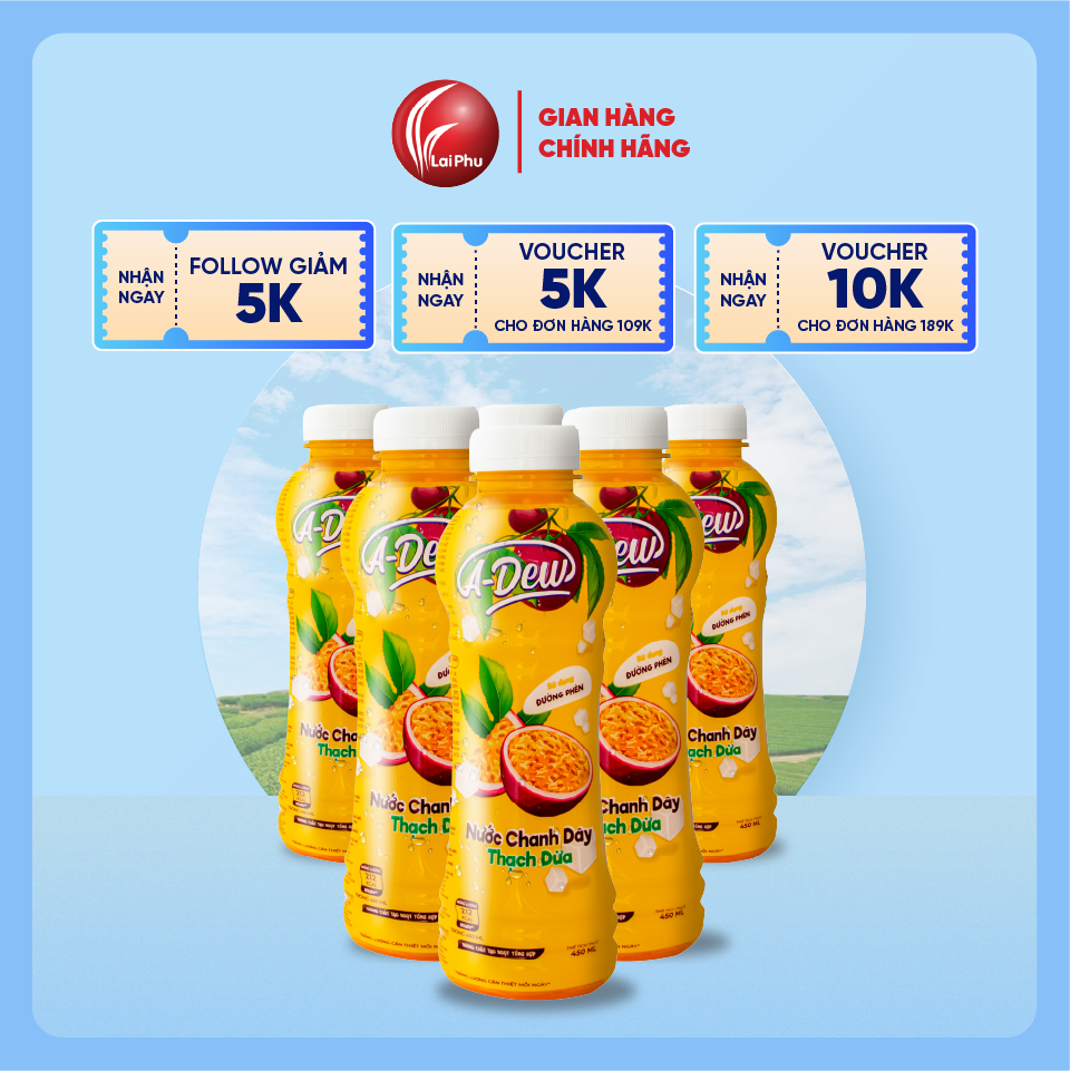 Nước Chanh Dây Thạch Dừa A Dew 450ml  - Lốc 6 Chai