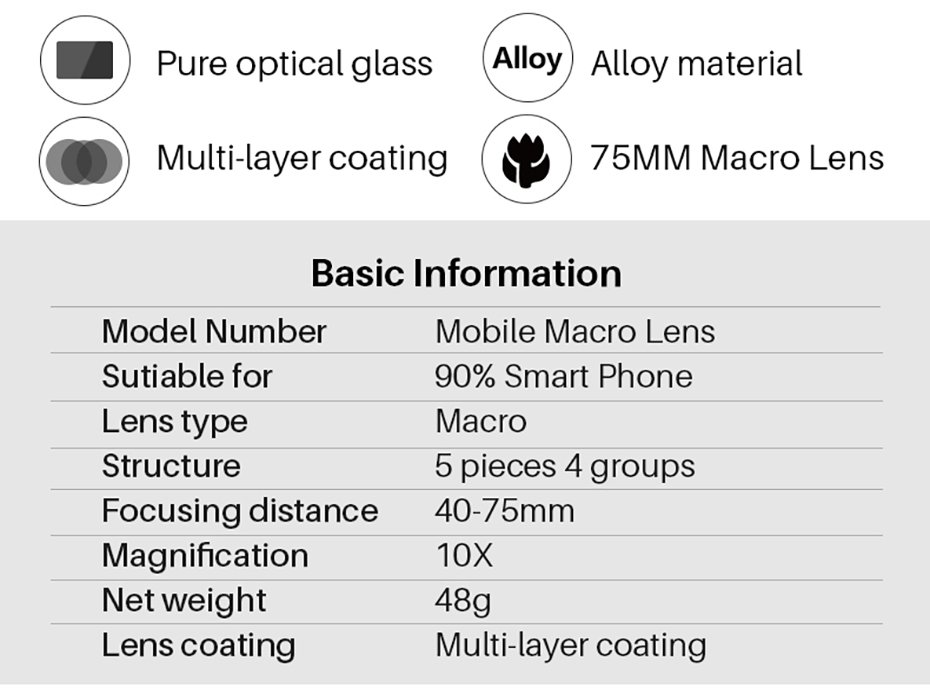 Phụ Kiện Điện Thoại | Ulanzi 75mm Macro Lens, Ống Kính 75mm Cho Phép Bạn Chụp Ảnh Ở Khoảng Cách 1,57 - 2,95In, Khôi Phục Độ Rõ Nét Của Điện Thoại, Hiệu Ứng Chụp Tinh Tế Gần Với Mức DSLR - Hàng Chính Hãng