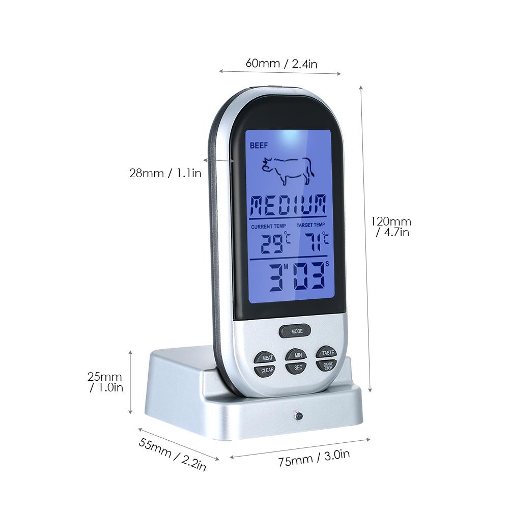 Nhiệt kế Thịt không dây có Đầu dò, Màn hình LCD có đèn nền hiển thị nhiệt độ chính xác