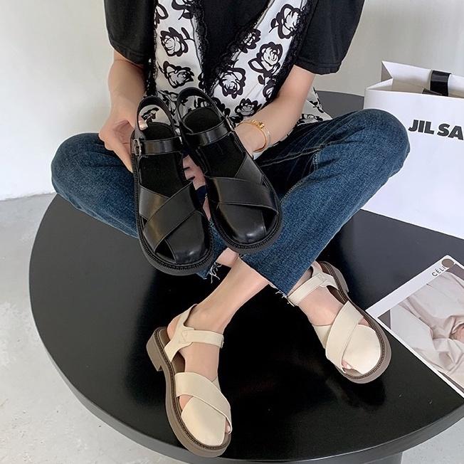 Giày xinh- Sandal lolita nữ đan bản to chất da mềm đế 3cm( rọ nan đế răng cưa