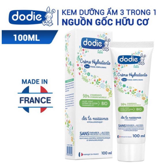 Kem Dưỡng Ẩm Cho Bé Dodie 3 Trong 1 Crème Hydrante 98% Thành Phần Tự Nhiên Cho Trẻ Từ 0M+  - Dung Tích 100ML