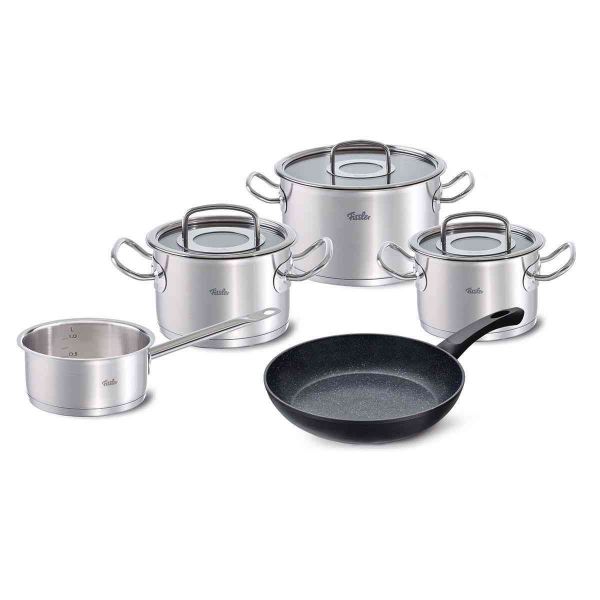 Bộ nồi 4 nồi cao cấp Fissler Original Pro thép không gỉ (inox) và 1 chảo chống dính Stardust, nhập khẩu từ Đức