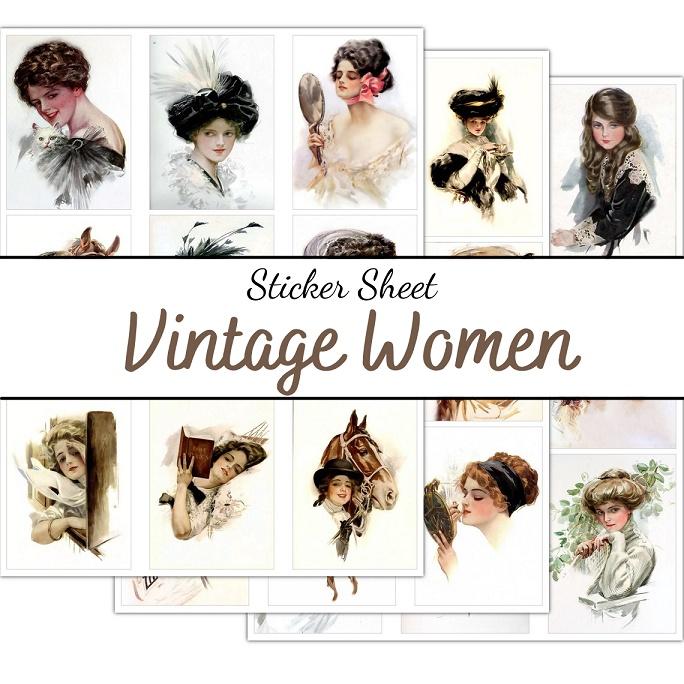 Sticker sheet vintage women - sticker dán, trang trí sổ nhật kí, sổ tay - uni030