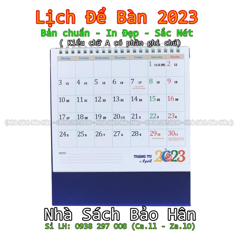 Lịch để bàn 2023 (kiểu chữ A có dải note ghi chú ngày, tuần,) đủ ngày âm dương (mẫu ngẫu nhiên, nowship)