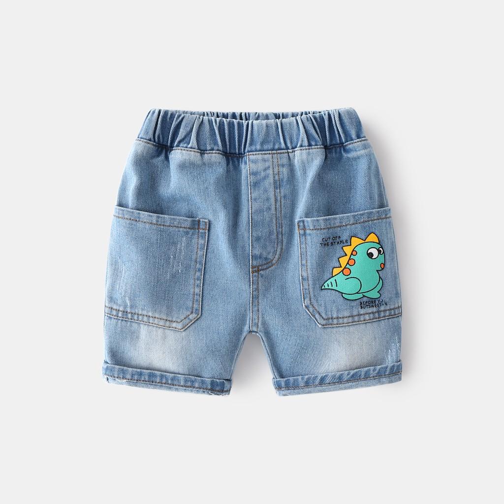 Quần Jeans Cho Bé WELLKIDS Quần Short Cho Bé Họa Tiết Khủng Long Chất Bò Mềm 034