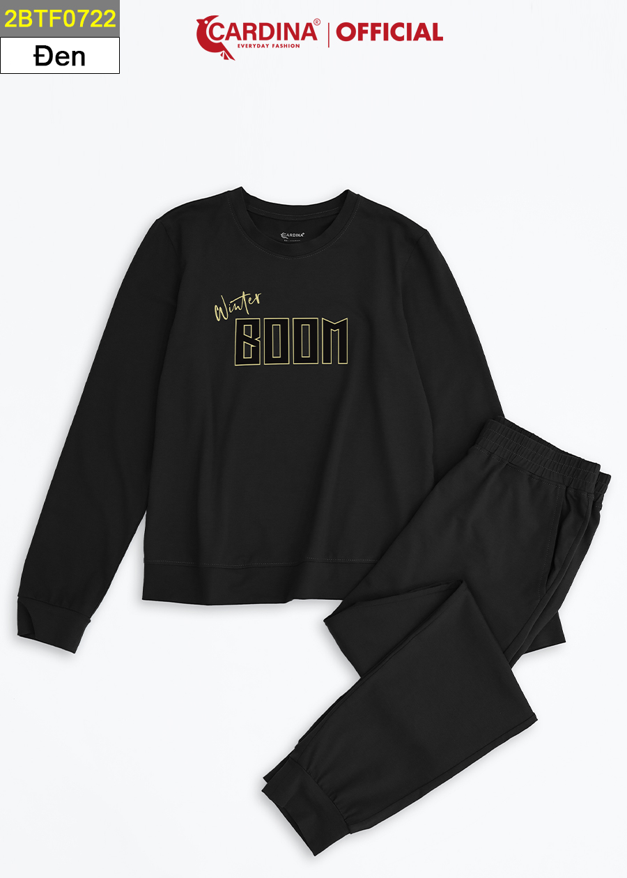 Đồ Bộ Nữ Thu Đông CARDINA Chất Cotton Cao Cấp In Chữ Quần Dài Áo Dài Kiểu Dáng Thể Thao 2BTF07